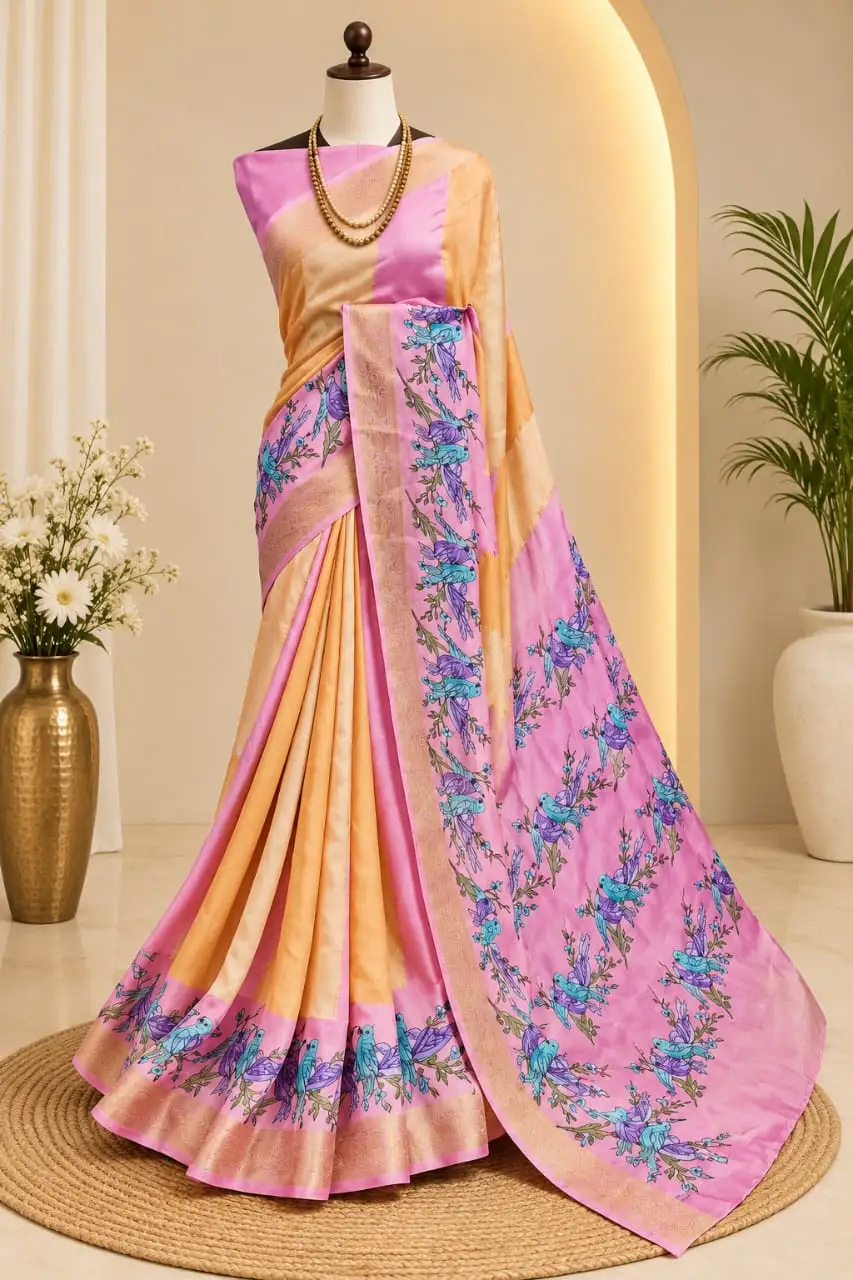 3D Floral Digital Dola Silk Cotton Saree